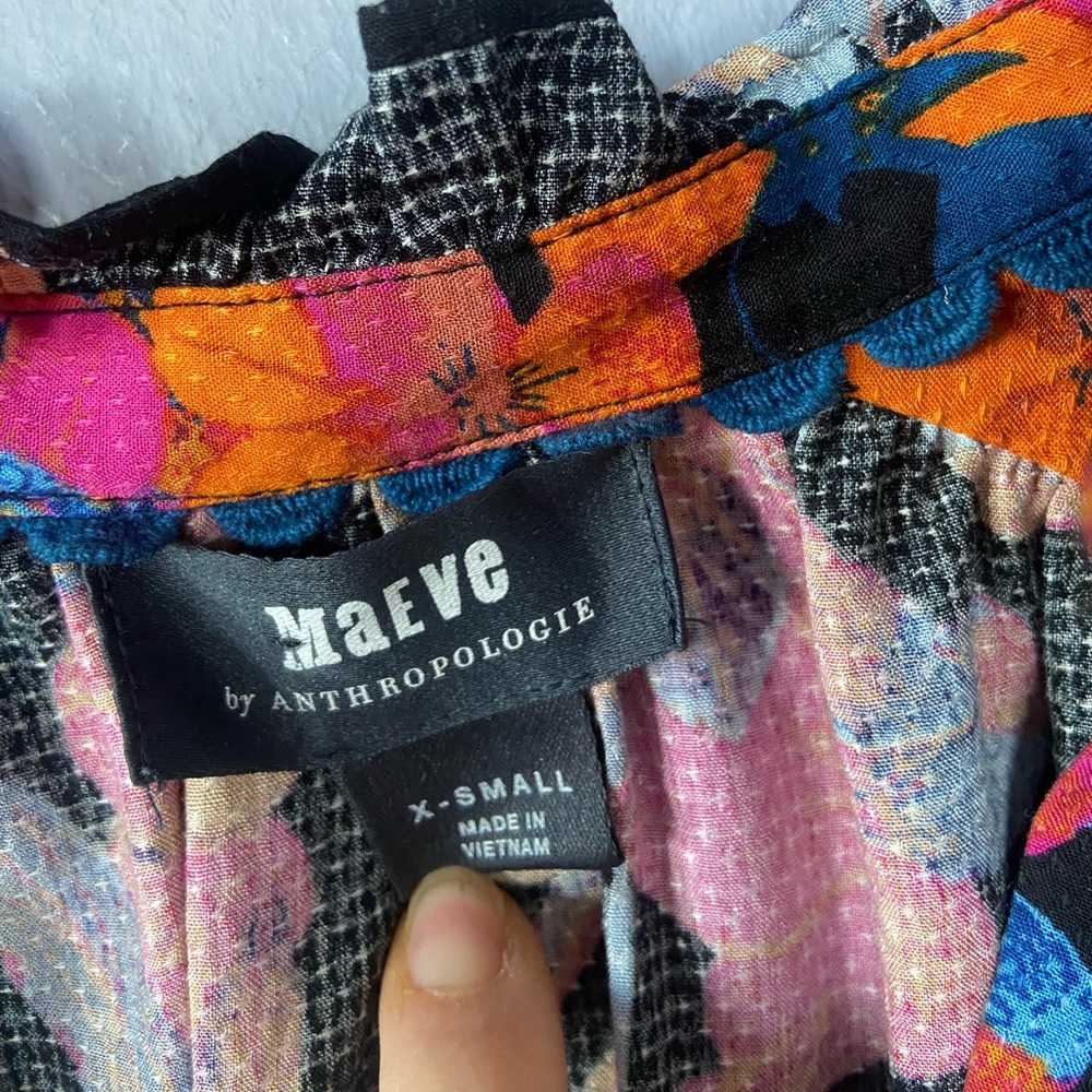 🛑SOLD Anthropologie Maeve Colette Pullover Peasant Blouse in Black Floral XS - Picture 8 of 9
